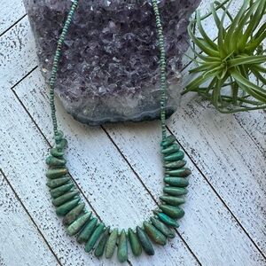 Turquoise Blue Green Beaded Silver Necklace